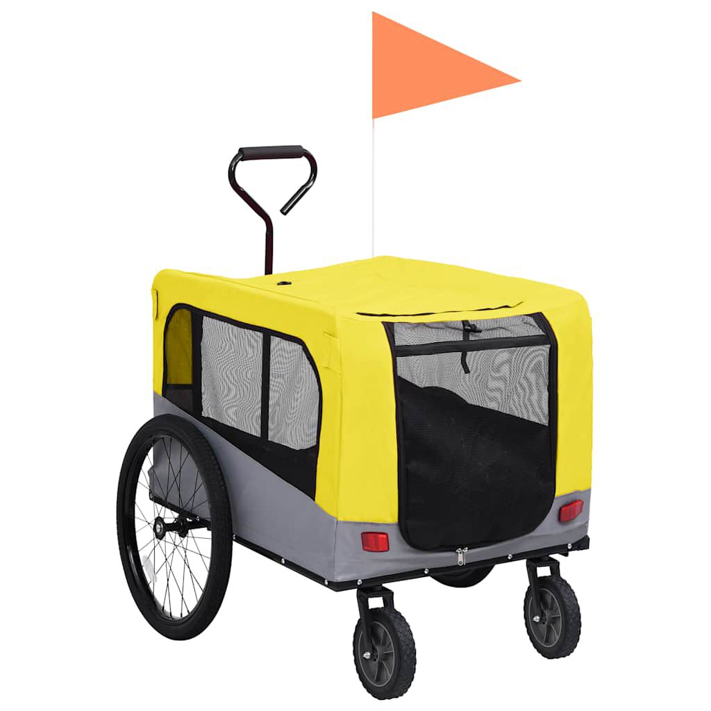 vidaXL 2-in-1 Pet Bike Trailer \u0026 Jogging Stroller Yellow and Grey