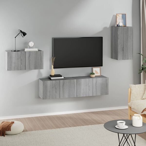 vidaXL 4 Piece TV Cabinet Set Grey Sonoma Engineered Wood