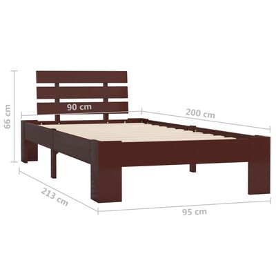 vidaXL Bed Frame Dark Brown Solid Pine Wood 90x200 cm