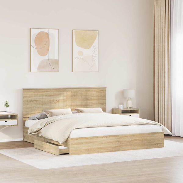 vidaXL Storage Bed with Drawer Sonoma Oak 180 x 200 cm Engineered Wood