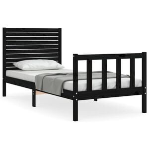 vidaXL Bed Frame without Mattress Black Small Single Solid Wood Pine