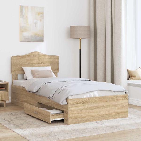 vidaXL Bed Frame with Headboard Sonoma Oak 90 x 190 cm Engineered Wood