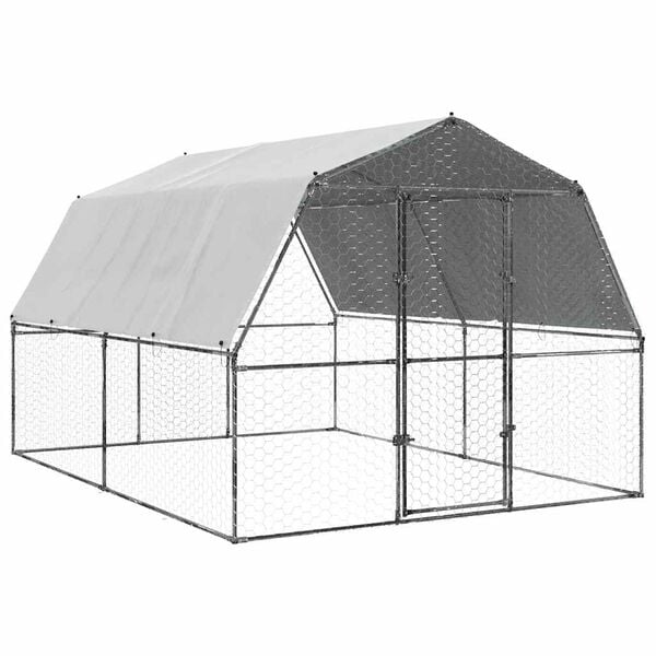 vidaXL Chicken Cage with Roof and Door Silver Galvanised Steel