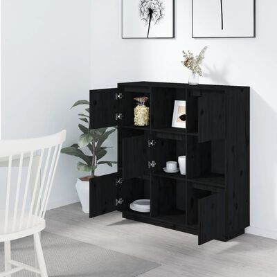 vidaXL Highboard Black 110.5x35x117 cm Solid Wood Pine