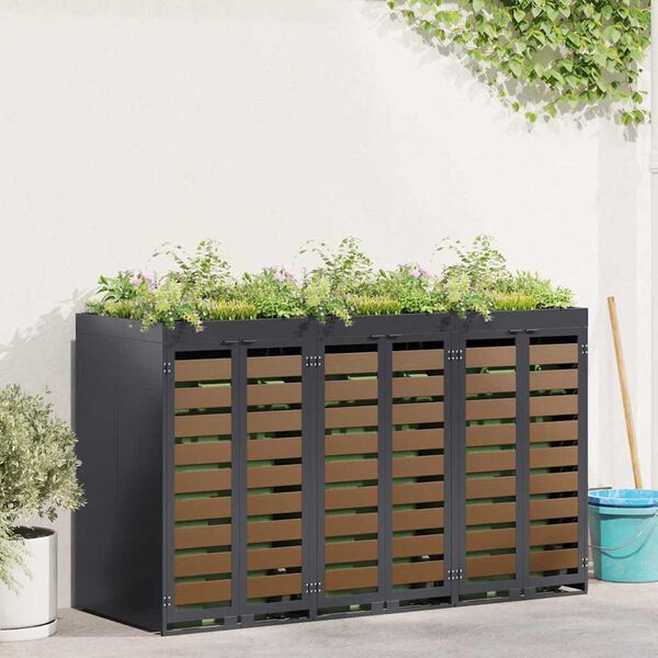 vidaXL Wheelie Bin Storage for 3 Bins Anthracite 204 x 77.5 x 121.5 cm