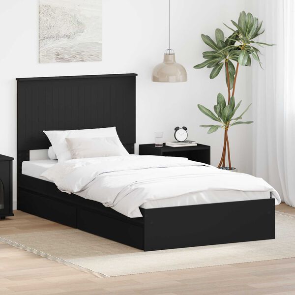 vidaXL Storage Bed with Headboard Black 100 x 200 cm Engineered Wood