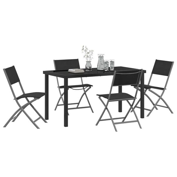 vidaXL Garden Dining Set Folding 5 pcs Black Powder-Coated Steel