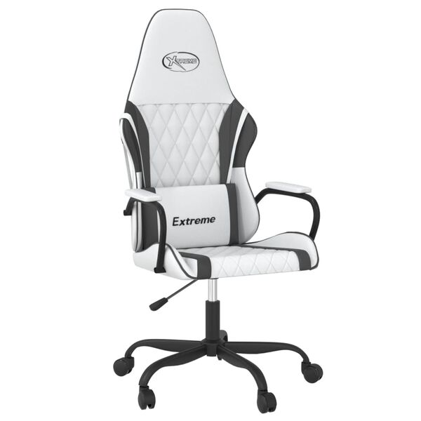 vidaXL Massage Gaming Chair White and Black Faux Leather