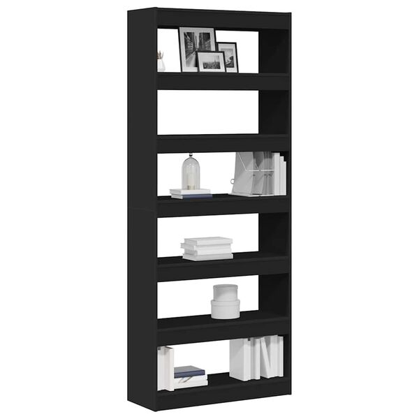 vidaXL Book Cabinet with Shelf Black 80 x 30 x 198 cm Engineered Wood