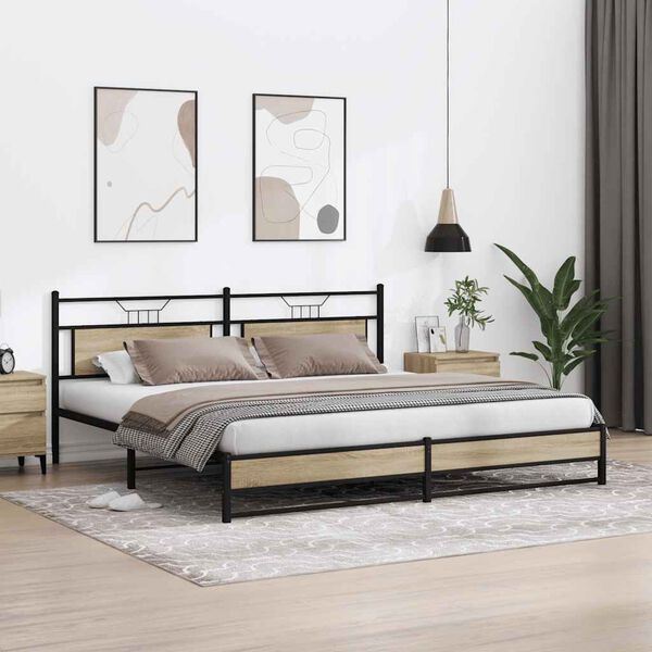 vidaXL Metal Bed Frame without Mattress Sonoma Oak 193x201 cm
