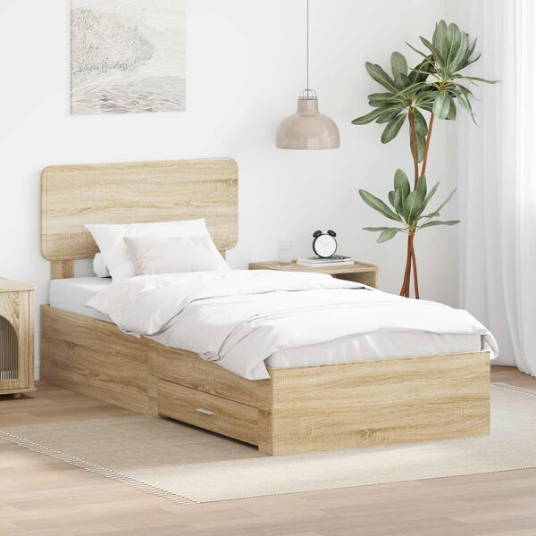 vidaXL Bed Frame with Headboard Sonoma Oak 90 x 200 cm Engineered Wood