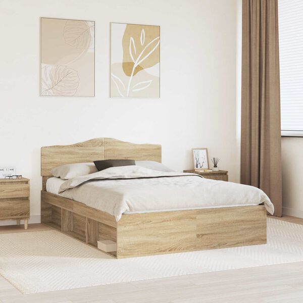 vidaXL Bed Frame with Headboard Sonoma 140 x 190 cm Solid Pine Wood