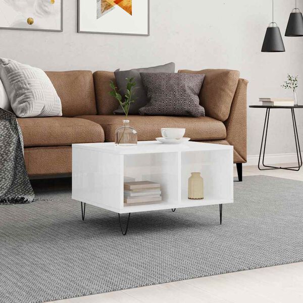 vidaXL Coffee Table High Gloss White 60x50x36.5 cm Engineered Wood