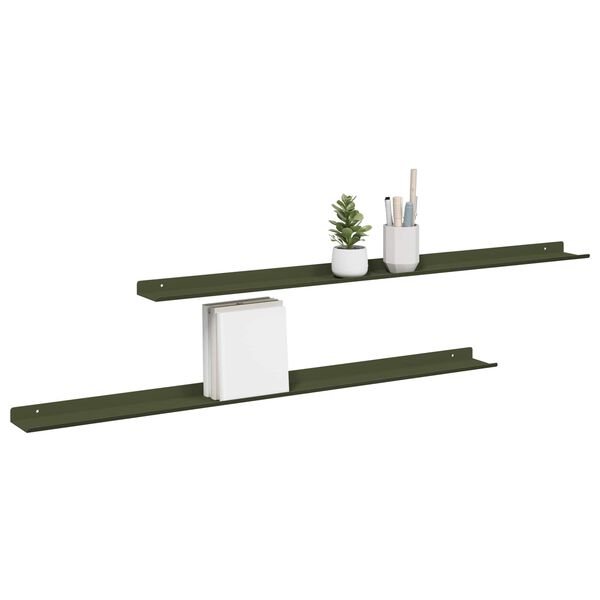 vidaXL Floating Shelf 2 pcs Olive Green 100 x 9 x 2.5 cm Steel