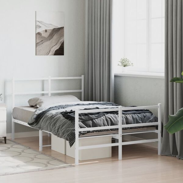 vidaXL Metal Bed Frame without Mattress with Footboard&nbsp;White 120x190cm