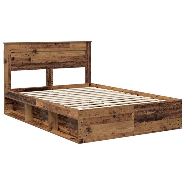 vidaXL Bed Frame with Headboard Old Wood 140 x 190 cm Solid Pine Wood