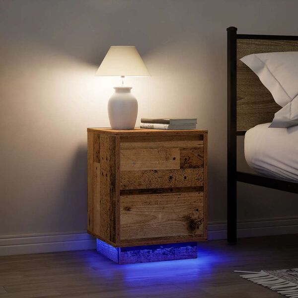 vidaXL Bedside Cabinets with LED Lights&nbsp;2 pcs Old Wood 38x34x50 cm