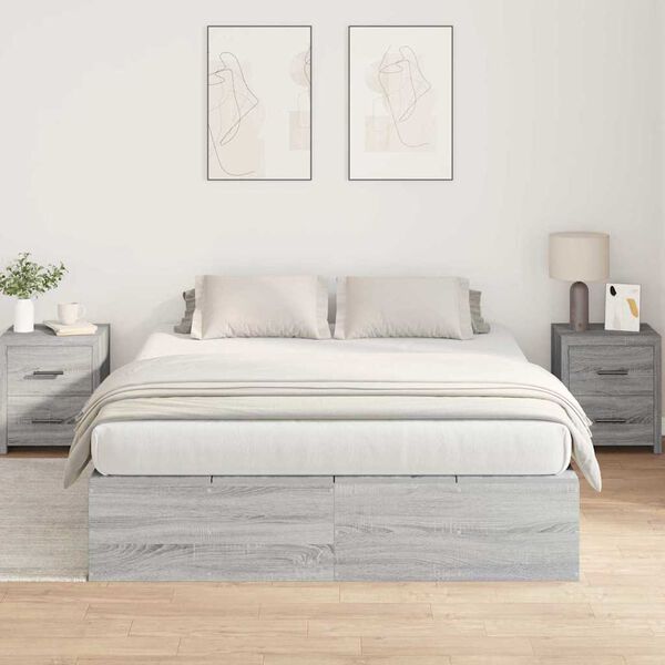 vidaXL Storage Bed Frame Grey Sonoma 135 x 190 cm Engineered Wood