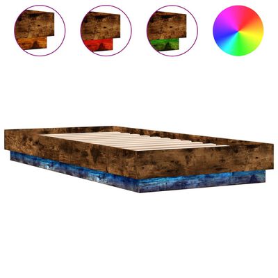 vidaXL Bed Frame with LED Lights Smoked Oak 100x200 cm