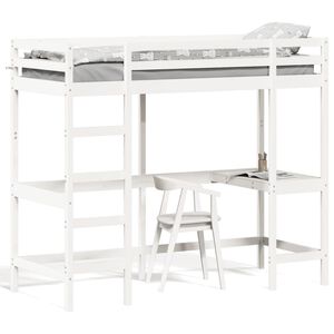 vidaXL Loft Bed without Mattress White 75x190 cm Small Single Solid Wood Pine