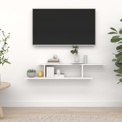 vidaXL Wall-Mounted TV Shelf White 125x18x23 cm Engineered Wood
