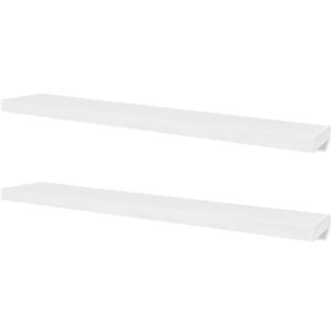 2 White MDF Floating Wall Display Shelves Book/DVD Storage