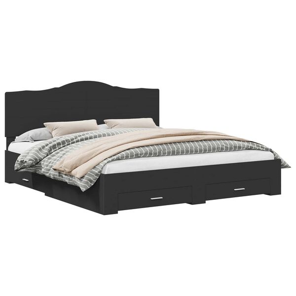 vidaXL Bed Frame with Headboard Black 200 x 200 cm Engineered Wood