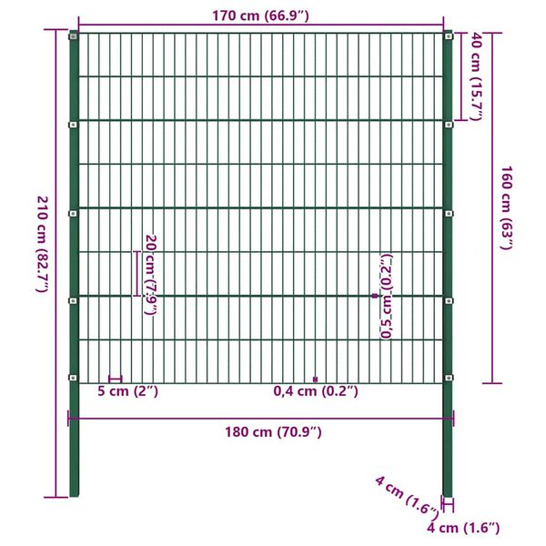 vidaXL Fence Panel with Posts Iron 176.5x160 cm Green