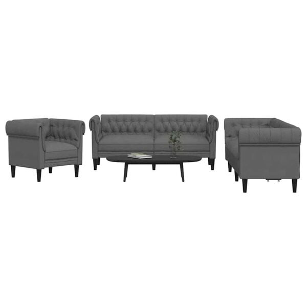 vidaXL Living Room Couch 3 pcs Dark Grey Fabric