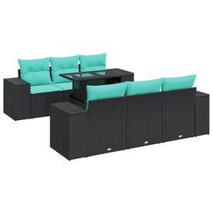 vidaXL 7 Piece Garden Sofa Set with Cushions Black Poly Rattan Acacia