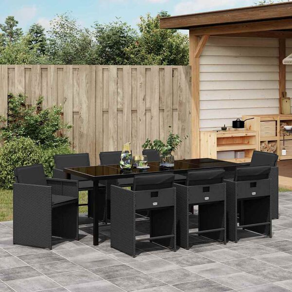 vidaXL Garden Dining Set 9 pcs Black Poly Rattan