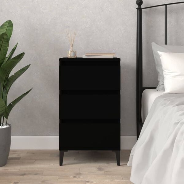 vidaXL Bedside Cabinet Black 40x35x70 cm Engineered Wood