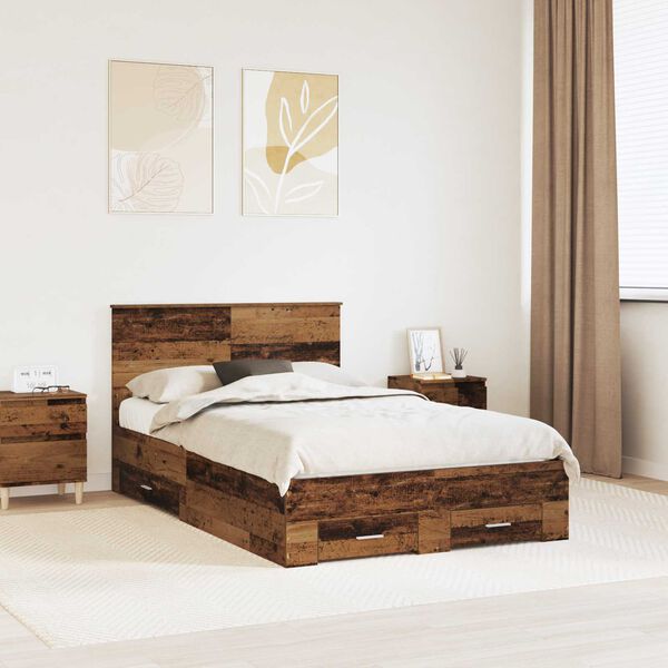 vidaXL Bed Frame with Headboard Old Wood 120 x 190 cm Engineered Wood