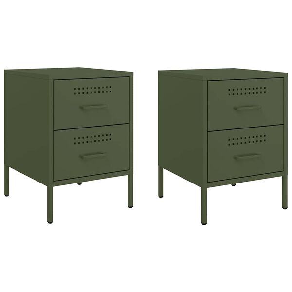 vidaXL Bedside Cabinets 2 pcs Olive Green 36x39x50.5 cm Steel