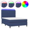 vidaXL Box Spring Bed with Mattress&LED Blue 140x190 cm Fabric