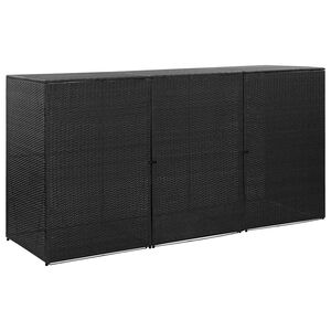 vidaXL Triple Wheelie Bin Shed Black 229x78x120 cm Poly Rattan