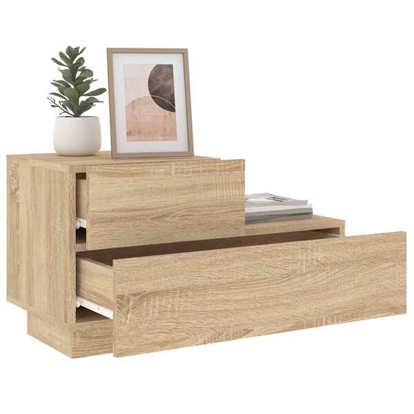 vidaXL Bedside Cabinet with LED Lights Sonoma Oak 70x36x40.5 cm