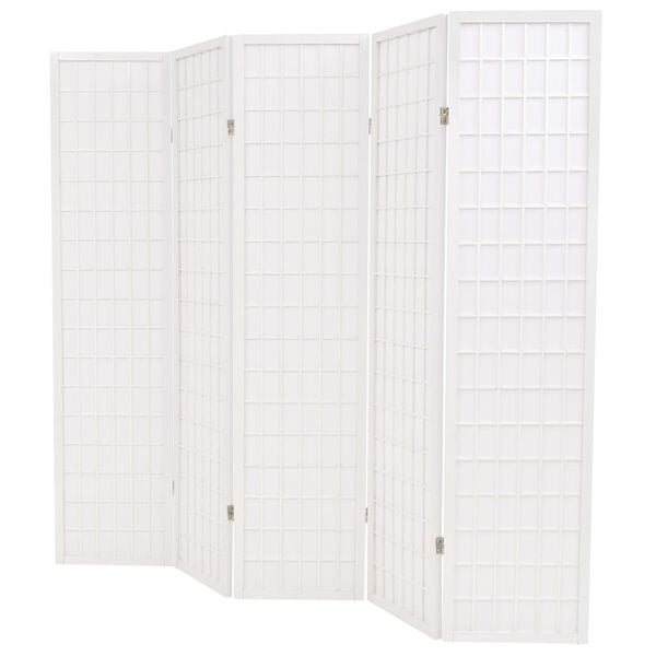 vidaXL Folding 5-Panel Room Divider Japanese Style 200x170 cm White