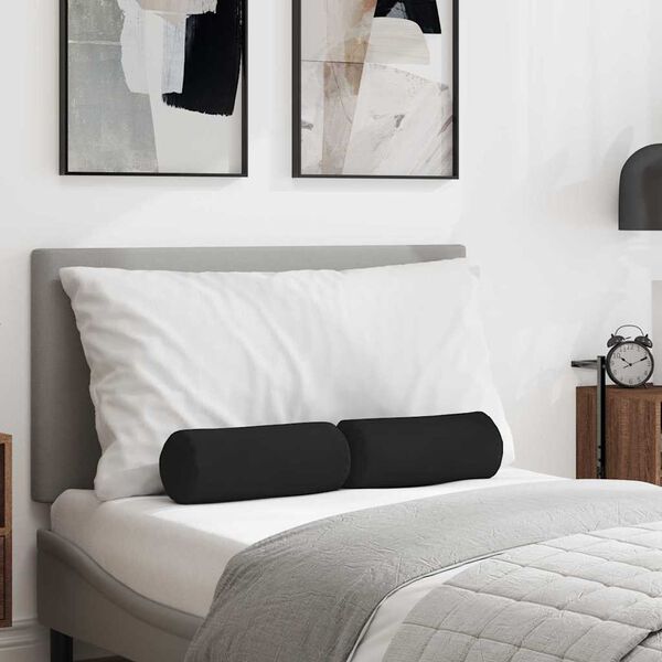 vidaXL Bolster Pillows 2 pcs Black Ø 15 x 40 cm Microfibre Fabric