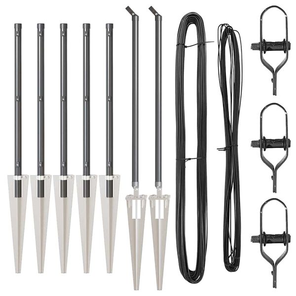 vidaXL Fence Posts Manual 7 pcs Grey Ø32mm 80 cm Galvanised steel