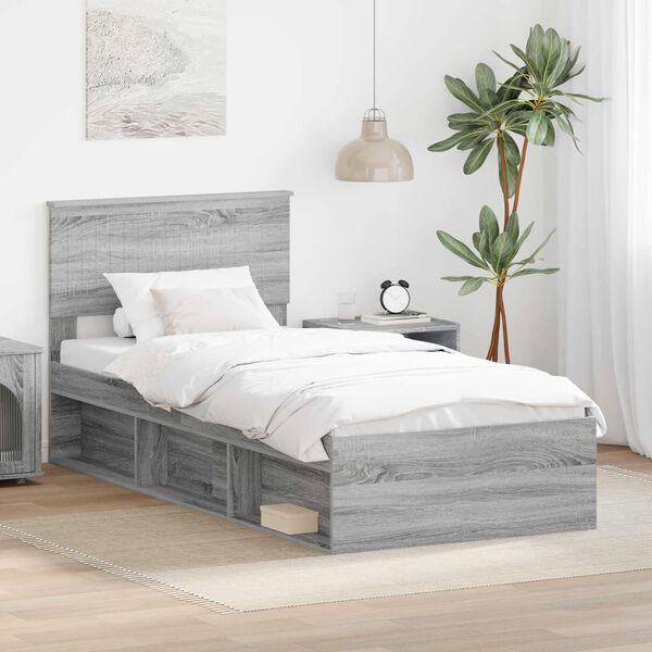 vidaXL Bed Frame Grey Sonoma 90 x 200 cm Solid Pine Wood