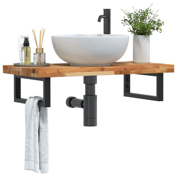 vidaXL Basin Shelf Wall Mounted Steel and Solid Wood Acacia