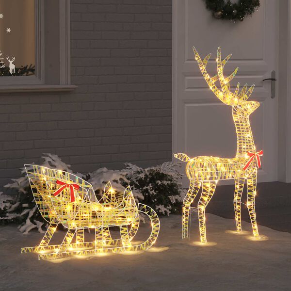 vidaXL Reindeer Pull Sleigh Warm white 70 x 26 x 129 cm PET