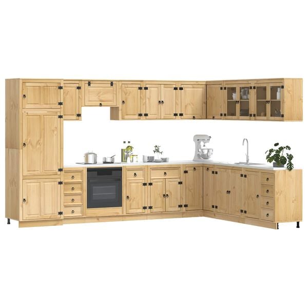 vidaXL Cabinet with Drawer SKI 14 pcs Honey Brown Solid Pine Wood