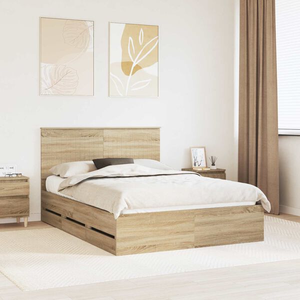 vidaXL Bed Frame with Drawer Sonoma Oak 140 x 190 cm Engineer Wood