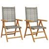 vidaXL Folding Chairs 2 pcs Grey Solid Wood Acacia and Poly Rattan