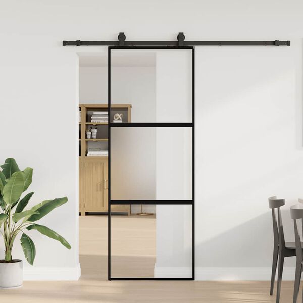vidaXL Sliding Door with Hardware Set Black 76x205 cm Tempered Glass