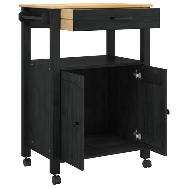 vidaXL Kitchen Trolley Black 88.5 x 40 x 60 cm Solid Pine Wood