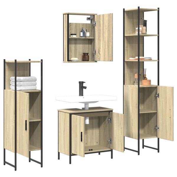 vidaXL 4 Piece Bathroom Furniture Set Sonoma Oak Engineered Wood