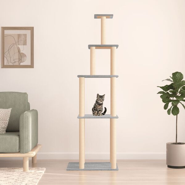 vidaXL Cat Tree with Sisal Scratching Posts Light Grey 183 cm